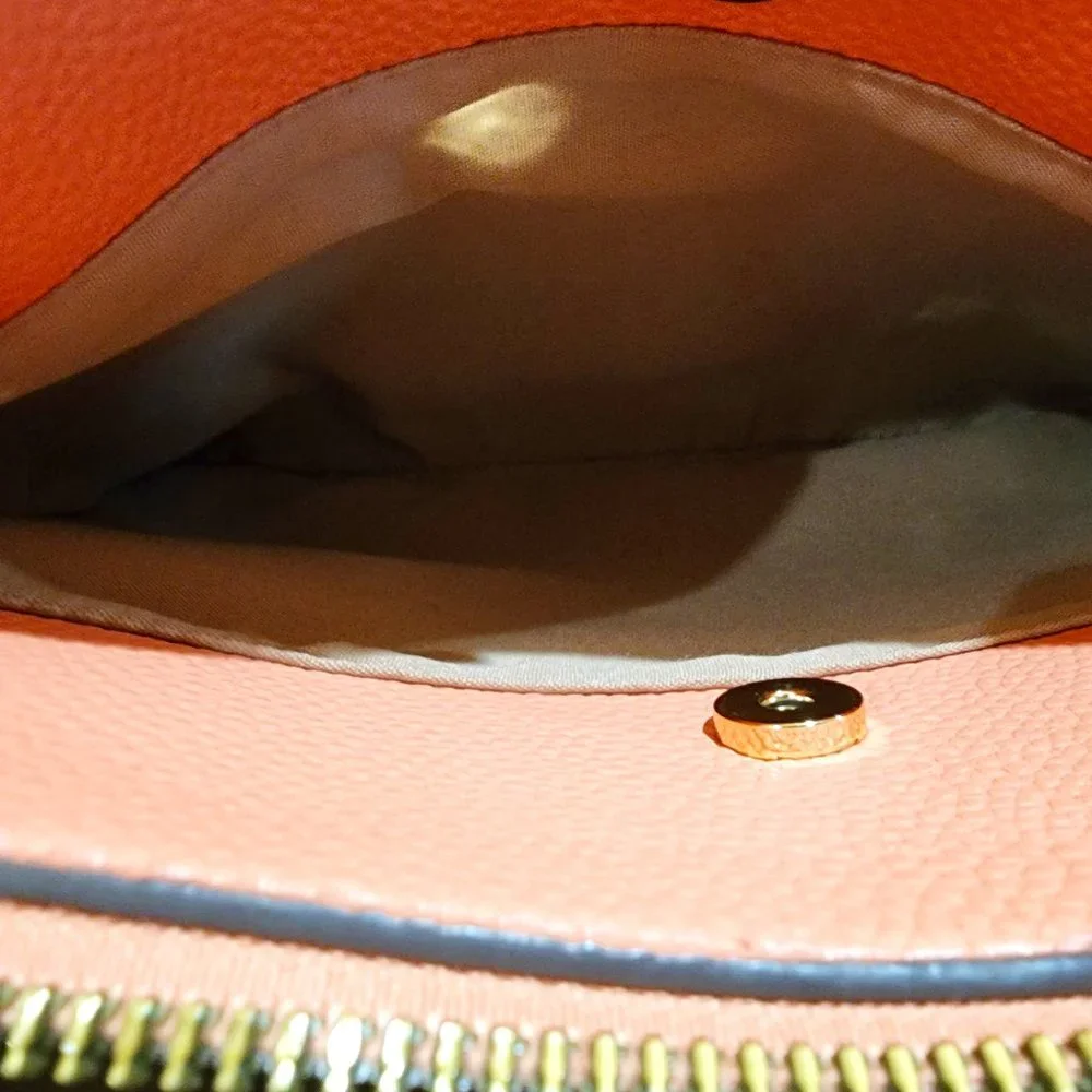 Nanette Lepore Peach Pink Three Pocket Dressy Gold Accent Crossbody Bag Purse